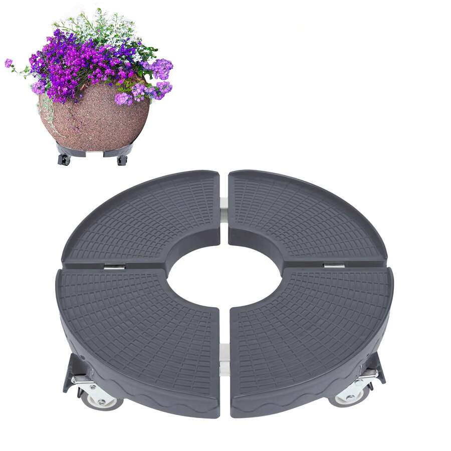 Froadp Round Plant Roller 39-52cm Adjustable Plant Rolling Board Outdoor Load Capacity 300kg Flower Roller Plant Roller With 360° Rotating Wheels Plant Pot Flower Pot Saucer With Wheels, Grey - Grey - View 1