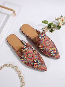 Women's Pointed Toe Slip-On Mule Slippers, Suede Decorated Loafers, Elegant Versatile Open-Back Flat Shoes