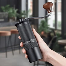 Molinillo de café manual premium con ajustes regulables - Molino de manivela portátil, mango de madera, de aluminio y acero inoxidable, sin electricidad, capacidad de 25g para viajes y uso en el hogar, ajuste externo, forma redonda, de vuelta al cole
