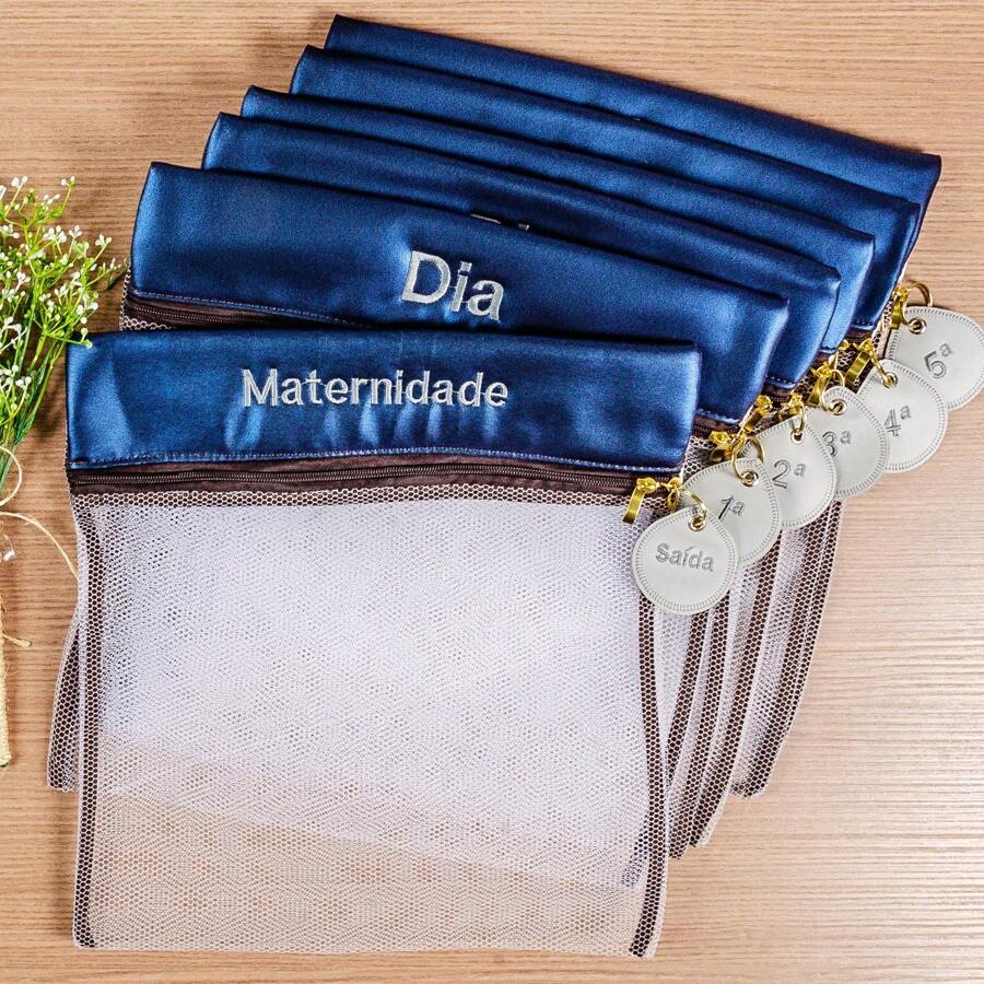 Saquinho Organizador Maternidade kit 4 e 6 un. Nylon Luxo - Azul Marinho - Visão 1