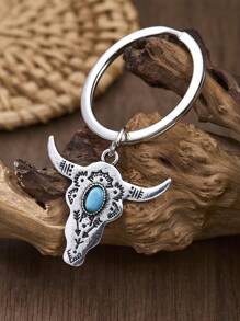 1pc Vintage Western Style Bull Head Metal Keychain, Suitable For Wallet, Backpack, Car Key Decoration, Unisex, Perfect Birthday, Valentine's Day, New Year Gift For Friends, Classmates, Ladies, Girls