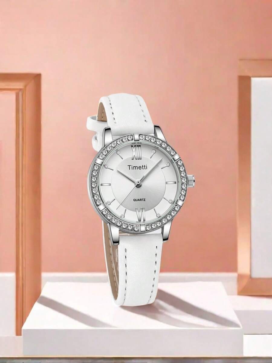 1pc Women Elegant Minimalist Fashion Leather Band Quartz Watch, Suitable For Daily Wear Or As Gift - Silver - View 1