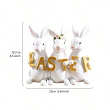 1 szt. Kreatywny, słodki 3 biały królik trzymający litery wielkanocne w kształcie dekoracji pulpitu, ręcznie malowana figurka wielkanocnego króliczka z żywicy, dekoracja do wewnątrz/na zewnątrz na imprezę z okazji świąt wielkanocnych, uroczy prezent wiosenny w kształcie królika, dzieło sztuki domowej
