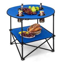 Homasis 2-Tier Foldable Camping Table W/ Carrying Bag 4 Cup Holders For BBQ Camping
