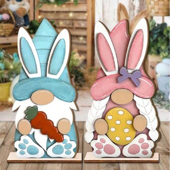 1 套复活节兔子装饰木制桌面标志春季复活节彩蛋胡萝卜装饰桌面装饰乡村兔子复活节主题派对装饰春季农舍桌面中心装饰复活节分层托盘装饰