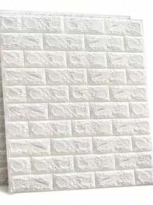 KIT 5 PCS 3D Brick Wall Sticker Panel, 3D Brick Wall Covering High Relief 70x77cm Thickness 3mm - 白色 - 查看 2