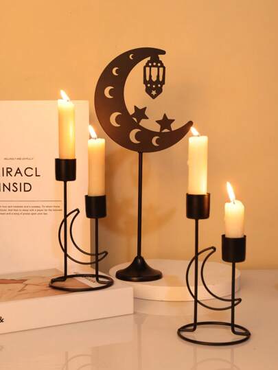 1 pezzo Candeliere romantico di lusso, con decorazione in metallo, centrotavola per la sala da pranzo, decorazione per cena di anniversario, appuntamento o festival, con elemento decorativo a forma di stella, luna e lanterna