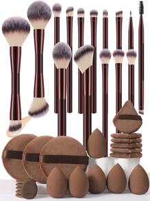 36pcs Makeup Brushes Set Includes 15pcs Soft Hair Makeup Brushes (Powder, Blush, Contour, Foundation, Nose, Eyeshadow, Eyebrow, Lip, Detail Brushes) + 6pcs Makeup Sponges (Liquid, Powder, Round) + 6pcs Finger Puff + 6pcs Triangle Powder Puff + 3pcs Round Powder Puff