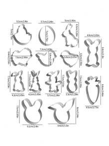 1 Set Of 14 Pcs Easter Bunny, Carrot, Easter Egg, Bird Cookie Mold, Baking Tools, Suitable As Gift For Family And Friends - Silver - View 2