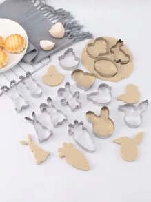 1 Set Of 14 Pcs Easter Bunny, Carrot, Easter Egg, Bird Cookie Mold, Baking Tools, Suitable As Gift For Family And Friends - Silver - View 1