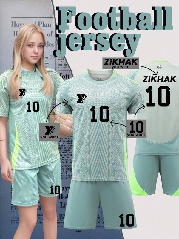 Personalisiertes Logo für Sportbekleidung junger Mädchen, personalisierte individuelle DIY-Anpassung, die Anpassung gehört Ihnen einzigartig" "2024-2025 Anpassbares Fußball-Set für Teenager Mädchen im Mexico-Stil (Alter 13-16) - Personalisiertes Trikot- und Shorts-Set, Heimdesign-Stil"
