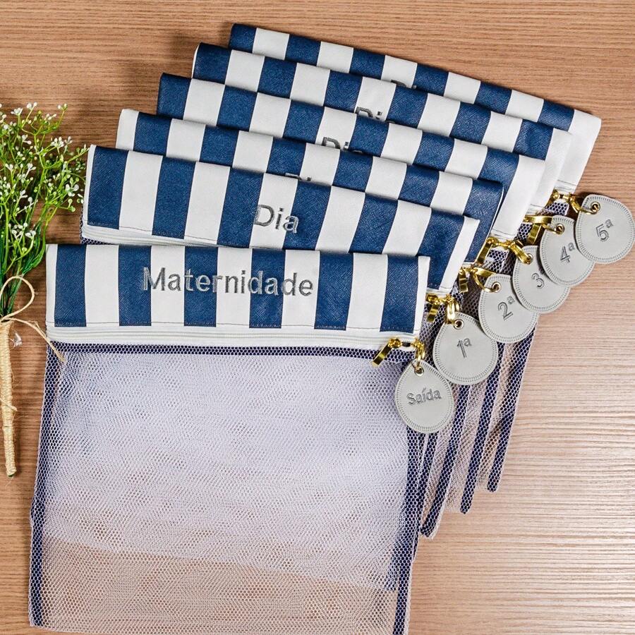Maternity Organizer Bag Kit 4 And 6 Units. Luxury Nylon - 海軍藍條紋 - 查看 1