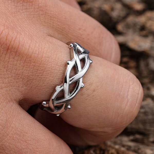 1 Piece Waterproof Won't Turn Green Stainless Steel Shiny Silver Jesus Thorns Crown Band Ring For Man Women