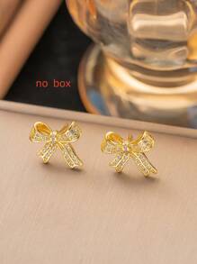1 Set Stainless Steel Jewelry Bowknot Design Necklace & Earring Set, Minimalist Elegant Personalized Vintage Casual, Best Choice For Valentine's Day, Daily Wear, Party, Holiday (OPP Bag & Box For Shooting Only)