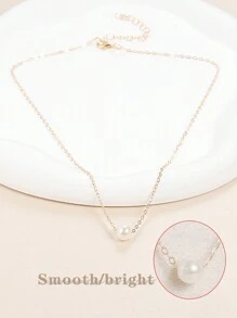 1 pieza Collar de perla barroca para mujer, gargantilla minimalista de acero inoxidable - Dorado - Ver 7