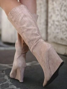 SERGIO TODZI Women's Solid Color Fashion Suede Wedge Heel Knee-High Boots