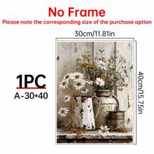 1幅乡村农舍花卉油画，画布材质，适用于客厅、卧室、厨房装饰 - 复古秋夏艺术作品，帆布墙画，房间海报，家居装饰，房间美学，房间装饰。可选画框。 - 彩色 - 查看 14