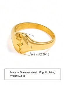 1 件简约不锈钢雕刻玫瑰花戒指，送给女朋友的个性化礼物，情人节，激光雕刻姓名/日期 - 金色 - 查看 4