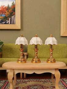 2pcs Mini French Style Desk Lamp With Clock, Suitable For Dollhouse - Perfect For 1:12 Scale Model, Alloy Steel, Ideal For Bedroom & Living Room Decor, No Power Needed