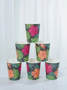 10/25pc, Tropical Rainforest, Green Leaves, Fresh Grass, Pink Flower Themed Disposable Paper Cups, 9-Ounce/250ml Paper Cups, Disposable Beverage Cups, Disposable Coffee Cups For Birthday Parties, Suitable For Various Parties, Weddings, Homes, Offices, Beverage Cups, Cold Drink Cups, Hot Tea Cups, Coffee Cups, Dining Cups, Birthday Party Supplies And Accessories
