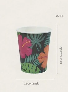10/25pc, Tropical Rainforest, Green Leaves, Fresh Grass, Pink Flower Themed Disposable Paper Cups, 9-Ounce/250ml Paper Cups, Disposable Beverage Cups, Disposable Coffee Cups For Birthday Parties, Suitable For Various Parties, Weddings, Homes, Offices, Beverage Cups, Cold Drink Cups, Hot Tea Cups, Coffee Cups, Dining Cups, Birthday Party Supplies And Accessories