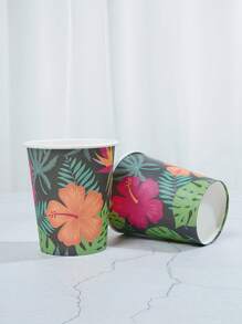 10/25pc, Tropical Rainforest, Green Leaves, Fresh Grass, Pink Flower Themed Disposable Paper Cups, 9-Ounce/250ml Paper Cups, Disposable Beverage Cups, Disposable Coffee Cups For Birthday Parties, Suitable For Various Parties, Weddings, Homes, Offices, Beverage Cups, Cold Drink Cups, Hot Tea Cups, Coffee Cups, Dining Cups, Birthday Party Supplies And Accessories