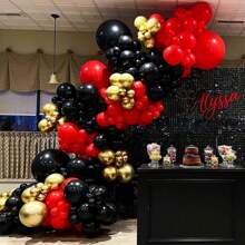 52 pezzi/set Palloncini in lattice rossi, oro, neri e bianchi da 10 pollici, adatti per dichiarazioni d'amore, feste di compleanno, proposte di matrimonio, cerimonie di laurea, anniversari, decorazioni di San Valentino, allestimento di sale per matrimoni, regali per spose e per Capodanno, decorazioni per interni ed esterni - Multicolore - Visualizzare 2