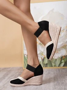 Women's Fashion Casual Vacation Woven Wedge Platform Slip-On Shoes - Black - View 5