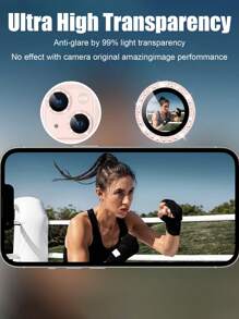 1pc, Compatible With IPhone 11 And Above Models, Applicable To IPhone 15 Pink Diamond Lens Film, Lens Protection Ring/Case, Tempered Glass [Anti-Scratch], Metal Single Ring Camera Screen Protector, Lens Film, Lens Cover, Lens Protection Ring, Compatible With IPhone 11/12/13/14/15/16/16 Plus/16 Pro/16 Pro Max17/17 Air/17 Pro/17 Pro Max Full Series - Pink - View 4