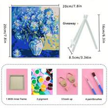 1-Piece DIY Number Painting Kit For Adults And Beginners - With Stand, Landscape Floral Pattern, Including Paint And Brush, Oil Painting Style - Multicolor - View 6