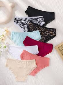 8 piezas Bragas simples y sexys para mujer en forma de triángulo sin costuras, ropa interior femenina de tela suave y cómoda - Multicolor - Ver 3