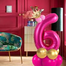 14 件/套 40 英寸粉色数字、金色迷你皇冠、4 件镀铬金色和深粉色气球 - 适用于周年庆典、派对装饰、母亲节、情人节、婚礼、拍照道具 - 玫紅立柱 - 查看 6