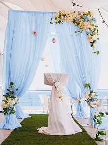 1 件蓝色纯色背景布，现代欧根纱户外派对装饰椅子装饰新娘横幅，适用于婚礼、生日派对 - 藍色 - 查看 8