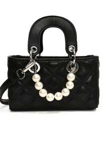 European & American Style Embroidered Chain Strap Handbag With Pearls, Small Crossbody Purse - A - View 15