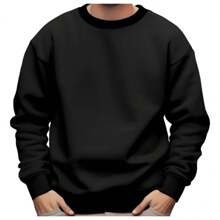 Men's Round Neck Sweatshirt Cold Weather Top Without Hood Unisex SWEATER - 黑色 - 查看 1