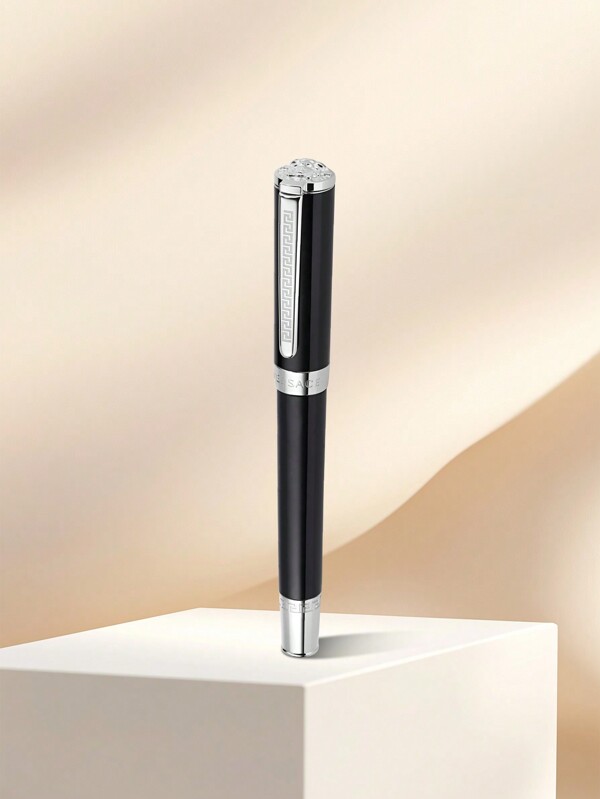 Versace Olympia Ballpoint Pen With Fine Tip,Twist Mechanism With Greca And Medusa Engraved,Stainless Steel,Silver/BlackVR8010014 Back To School