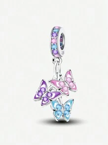 1Pc Fashionable 925 Sterling Silver Butterflies Series Charm Bead Fit For Women Bracelets Bangles DIY Jewelry Making  And Daily Outfit Matching Jewelry Decoration For Girls