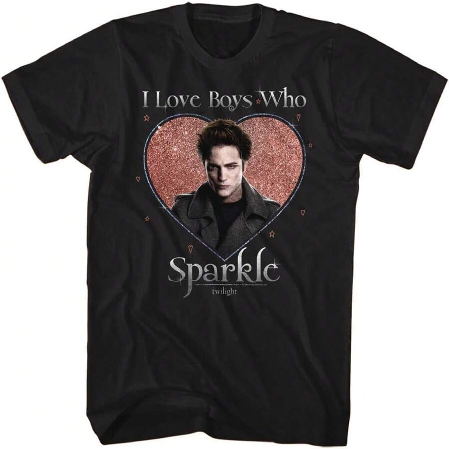 Twilight T Shirt I Love Boys Who Sparkle Adult Short Sleeve T Shirts Twilight Movies Graphic Tees - 黑色 - 查看 1
