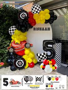 112pcs/Set Racing Theme Party Decoration Balloons, 32 Inch Black Number 0-9 Balloons, Racing/Tire/Black & White Checkered/Flag Balloons, Suitable For Birthday Party Decoration Props, Baby Shower - 彩色 - 查看 16