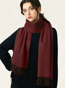 1 pieza Bufanda de color rojo jujube de 30*180cm de imitación de cachemira con flecos, simple y elegante, chal suave para primavera, verano, otoño e invierno, adecuado para salidas diarias, festivales y reuniones - rojo intenso - Ver 10