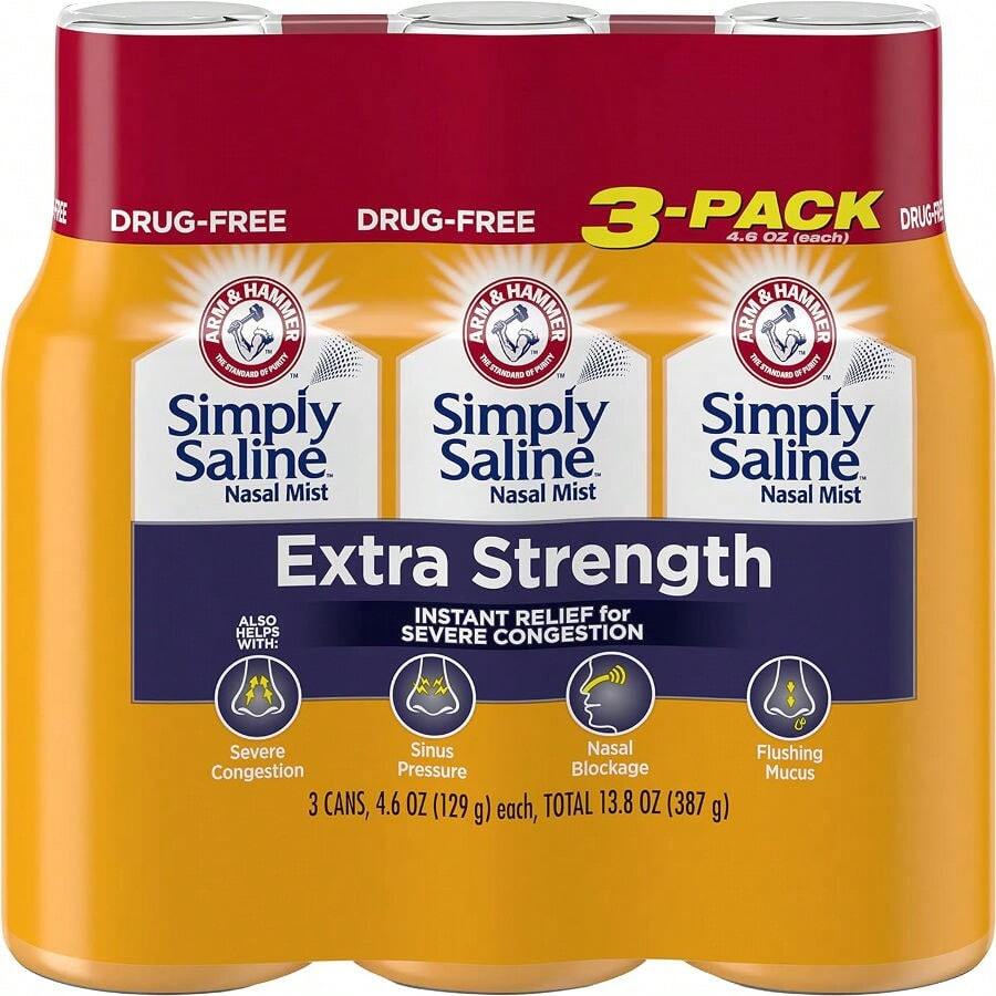Arm & Hammer Simply Saline Extra Strength Nasal Mist 4.6oz, Saline Nasal Spray, Drug-Free, Pack Of 3 - Multicolor - View 1