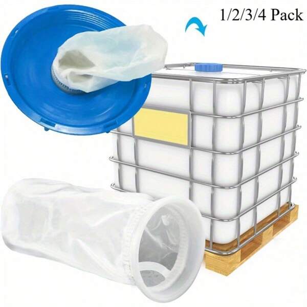 Pacotes de 1/2/3/4 IBC Nylon Filter Covers, Tanques de ventilação de malha lavável, Malha de irrigação de água de jardim, Acessórios de barril industrial, Uso doméstico e de jardim