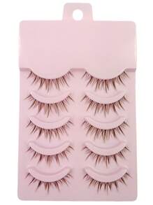 Asiteo 5 Pairs Manga Lashes Brown False Eyelashes,Natural Look Wispy Soft Lash Extension Comic Eye Clear Band Reusable - Brown - View 6