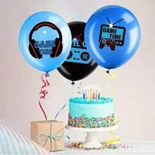 18pcs Video Game Party Balloons Set - Black & Blue Latex, Ideal For Teenage Gamer Birthday