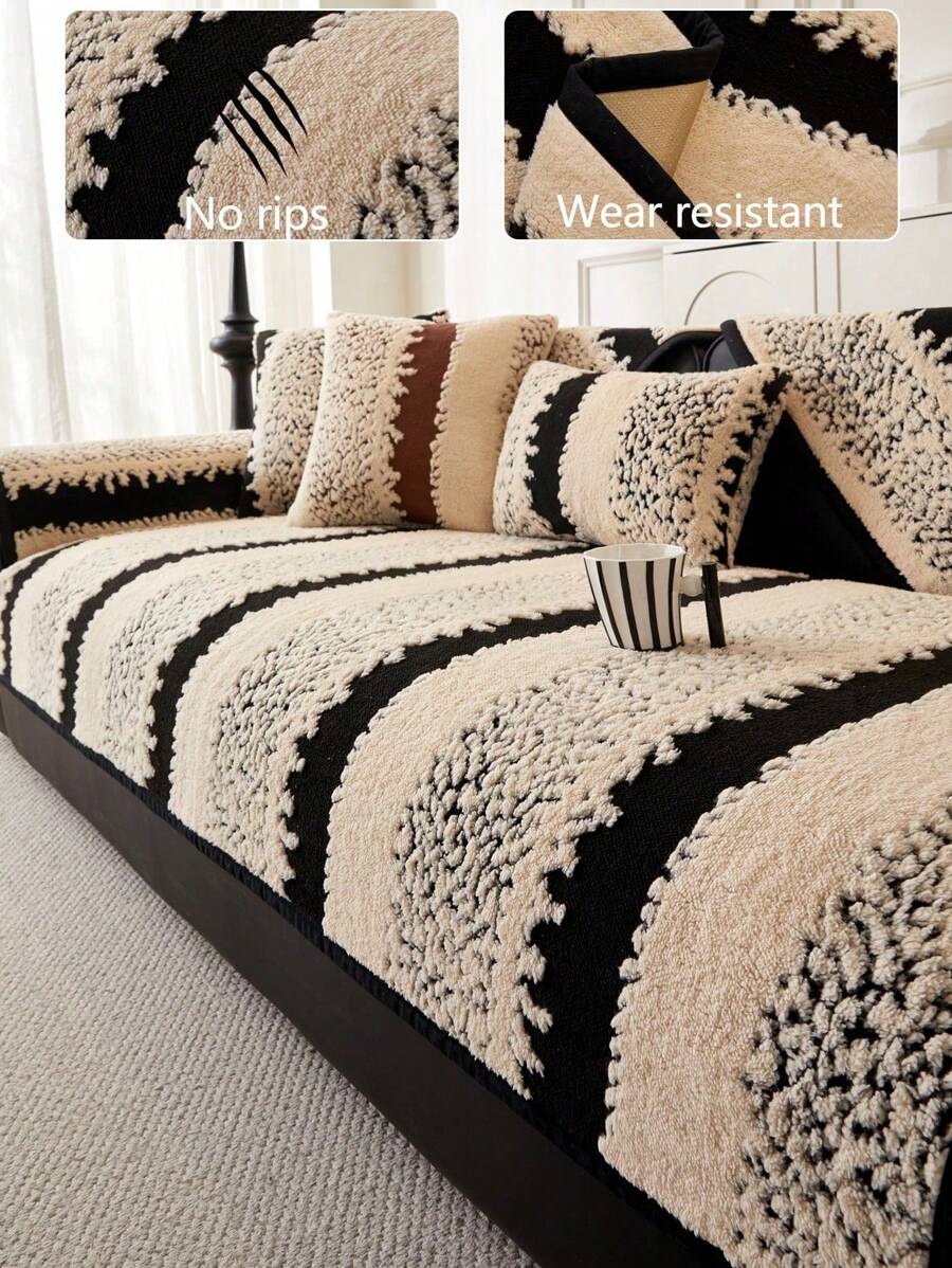 1 szt. Pokrowiec na sofę z pasków pluszowych - antypoślizgowy, miękki i ciepły, odpowiedni na jesień i zimę, odpowiedni dla zwierząt domowych, odpowiedni na sofę 1-4-osobową - nowoczesny wystrój domu
