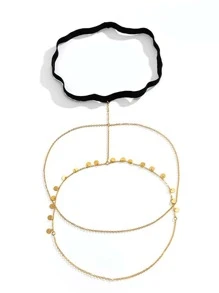 Round Metal Tassel Elastic Leg Chain, Body Jewelry Copper Plated, Retro Sexy Style Gift For Women