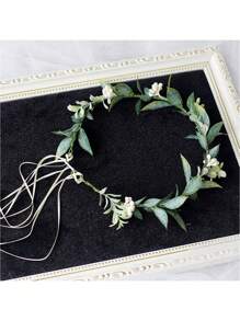 1pc Green Leaf & Flower Crown, Eucalyptus Floral Headpiece, Bridal Hair Accessory Valentines
