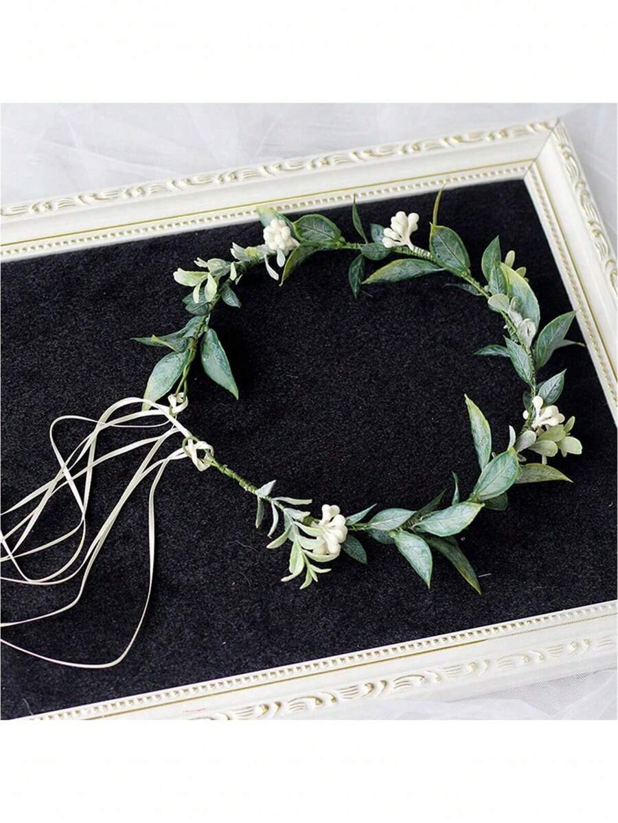 1pc Green Leaf & Flower Crown, Eucalyptus Floral Headpiece, Bridal Hair Accessory Valentines