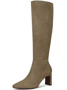 MUCCCUTE Knee High Boots For Women Chunky Heel Square Toe With Side Zipper Pull On Tall Fall BotasChristmas - Green Suede-chunky Heel - View 1
