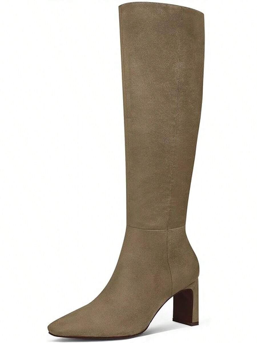 MUCCCUTE Knee High Boots For Women Chunky Heel Square Toe With Side Zipper Pull On Tall Fall BotasChristmas - Green Suede-chunky Heel - View 1